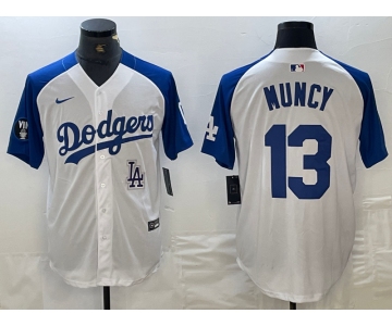 Men's Los Angeles Dodgers #13 Max Muncy White Blue Fashion Stitched Cool Base Limited Jersey