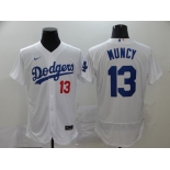 Men's Los Angeles Dodgers #13 Max Muncy White Road Flex Base Authentic Collection Baseball Jersey