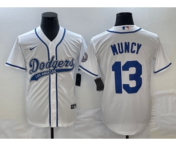 Men's Los Angeles Dodgers #13 Max Muncy White With Patch Cool Base Stitched Baseball Jersey1