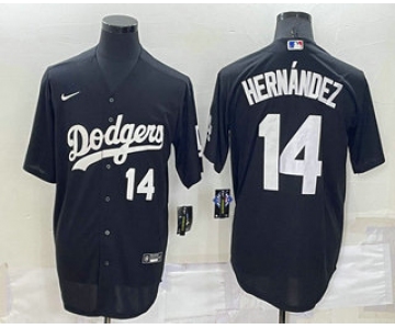 Men's Los Angeles Dodgers #14 Enrique Hernandez Number Black Turn Back The Clock Stitched Cool Base Jersey