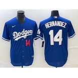 Men's Los Angeles Dodgers #14 Enrique Hernandez Number Blue Stitched Cool Base Nike Jersey