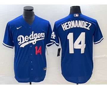 Men's Los Angeles Dodgers #14 Enrique Hernandez Number Blue Stitched Cool Base Nike Jersey