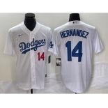 Men's Los Angeles Dodgers #14 Enrique Hernandez Number White Stitched Cool Base Nike Jersey