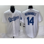 Men's Los Angeles Dodgers #14 Enrique Hernandez White Stitched Cool Base Nike Jersey