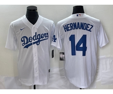 Men's Los Angeles Dodgers #14 Enrique Hernandez White Stitched Cool Base Nike Jersey