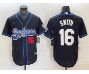 Men's Los Angeles Dodgers #16 Will Smith Number Black With Patch Cool Base Stitched Baseball Jersey