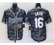 Men's Los Angeles Dodgers #16 Will Smith Number Gray Camo Cool Base With Patch Stitched Baseball Jersey