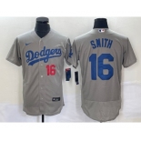 Men's Los Angeles Dodgers #16 Will Smith Number Grey Stitched Flex Base Nike Jersey