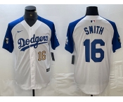 Men's Los Angeles Dodgers #16 Will Smith Number White Blue Fashion Stitched Cool Base Limited Jersey