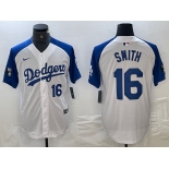 Men's Los Angeles Dodgers #16 Will Smith Number White Blue Fashion Stitched Cool Base Limited Jerseys