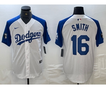 Men's Los Angeles Dodgers #16 Will Smith White Blue Fashion Stitched Cool Base Limited Jersey