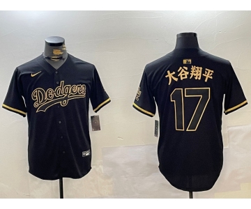 Men's Los Angeles Dodgers #17 太谷翔平 Black Cool Base Stitched Jersey