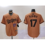 Men's Los Angeles Dodgers #17 太谷翔平 Brown Cool Base Stitched Baseball Jersey1