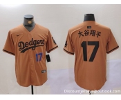 Men's Los Angeles Dodgers #17 太谷翔平 Brown Cool Base Stitched Baseball Jersey1