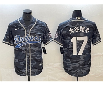 Men's Los Angeles Dodgers #17 大谷翔平 Gray Camo Cool Base With Patch Stitched Baseball Jersey