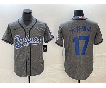 Men's Los Angeles Dodgers #17 大谷翔平 Gray Cool Base With Patch Stitched Baseball Jersey