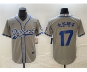 Men's Los Angeles Dodgers #17 大谷翔平 Gray Cool Base With Patch Stitched Baseball Jerseys