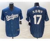 Men's Los Angeles Dodgers #17 大谷翔平 Navy Cool Base With Patch Stitched Baseball Jersey