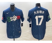 Men's Los Angeles Dodgers #17 大谷翔平 Navy Cool Base With Patch Stitched Baseball Jerseys