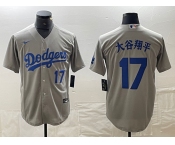 Men's Los Angeles Dodgers #17 大谷翔平 Number Grey Cool Base Stitched Jersey