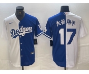 Men's Los Angeles Dodgers #17 大谷翔平 White Blue Two Tone Stitched Baseball Jersey