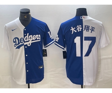 Men's Los Angeles Dodgers #17 大谷翔平 White Blue Two Tone Stitched Baseball Jersey