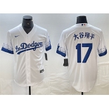 Men's Los Angeles Dodgers #17 大谷翔平 White City Connect Cool Base Stitched Jersey