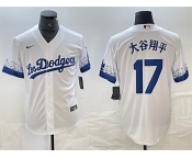 Men's Los Angeles Dodgers #17 大谷翔平 White City Connect Cool Base Stitched Jersey