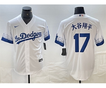 Men's Los Angeles Dodgers #17 大谷翔平 White City Connect Cool Base Stitched Jersey