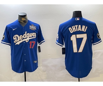 Men's Los Angeles Dodgers #17 Shohei Ohtani 2024 World Series Champions Cool Base Stitched Baseball Jersey