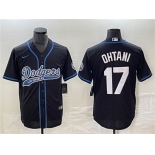 Men's Los Angeles Dodgers #17 Shohei Ohtani Black Cool Base With Patch Stitched Baseball Jersey