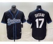 Men's Los Angeles Dodgers #17 Shohei Ohtani Black Cool Base With Patch Stitched Baseball Jersey