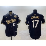 Men's Los Angeles Dodgers #17 Shohei Ohtani Black Gold 2024 World Series Champions Cool Base Stitched Baseball Jersey