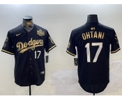 Men's Los Angeles Dodgers #17 Shohei Ohtani Black Gold 2024 World Series Champions Cool Base Stitched Baseball Jersey