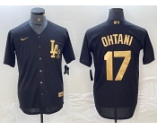 Men's Los Angeles Dodgers #17 Shohei Ohtani Black Gold Cool Base Stitched Jersey