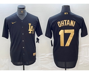 Men's Los Angeles Dodgers #17 Shohei Ohtani Black Gold Cool Base Stitched Jersey