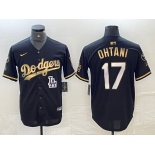 Men's Los Angeles Dodgers #17 Shohei Ohtani Black Gold Stitched Cool Base Nike Jersey