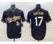 Men's Los Angeles Dodgers #17 Shohei Ohtani Black Gold Stitched Cool Base Nike Jersey