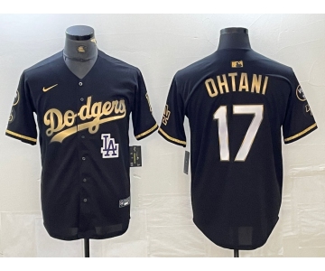 Men's Los Angeles Dodgers #17 Shohei Ohtani Black Gold Stitched Cool Base Nike Jersey