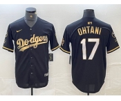 Men's Los Angeles Dodgers #17 Shohei Ohtani Black Gold Stitched Cool Base Nike Jerseys