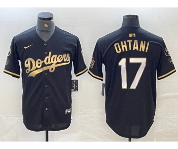 Men's Los Angeles Dodgers #17 Shohei Ohtani Black Gold Stitched Cool Base Nike Jerseys