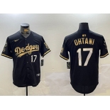 Men's Los Angeles Dodgers #17 Shohei Ohtani Black Gold World Series Champions Cool Base Stitched Baseball Jersey