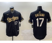 Men's Los Angeles Dodgers #17 Shohei Ohtani Black Gold World Series Champions Cool Base Stitched Baseball Jersey