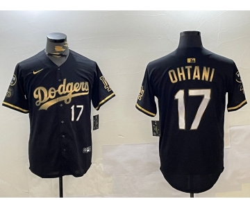 Men's Los Angeles Dodgers #17 Shohei Ohtani Black Gold World Series Champions Cool Base Stitched Baseball Jersey