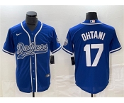 Men's Los Angeles Dodgers #17 Shohei Ohtani Blue Cool Base With Patch Stitched Baseball Jersey