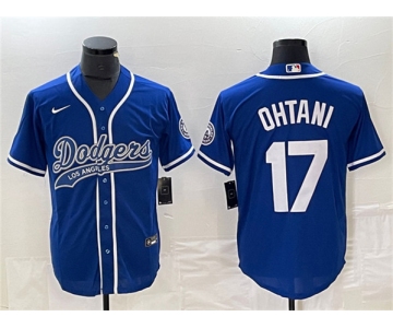 Men's Los Angeles Dodgers #17 Shohei Ohtani Blue Cool Base With Patch Stitched Baseball Jersey