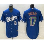 Men's Los Angeles Dodgers #17 Shohei Ohtani Blue Green Stitched Cool Base Nike Jersey