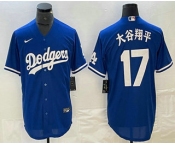 Men's Los Angeles Dodgers #17 Shohei Ohtani Blue Japanese Name Cool Base Jersey