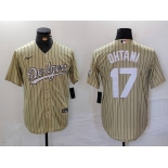 Men's Los Angeles Dodgers #17 Shohei Ohtani Cream Pinstripe Cool Base Stitched Jersey