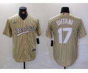 Men's Los Angeles Dodgers #17 Shohei Ohtani Cream Pinstripe Cool Base Stitched Jersey